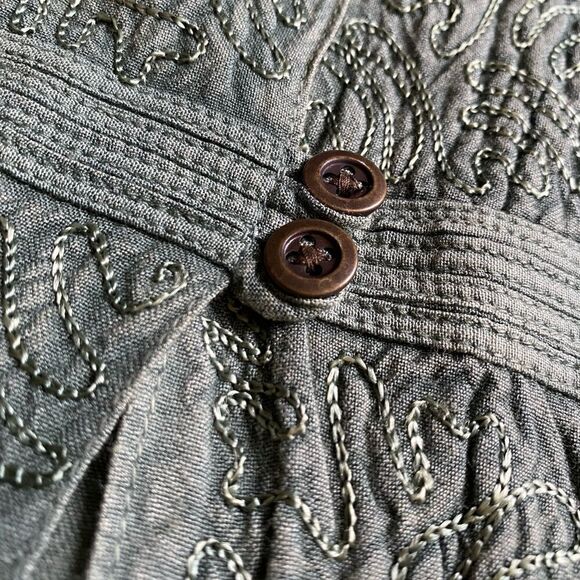 Geeta Tunic Top Over Shirt Embroidered Bohemian Button Front Green Rayon India - Picture 5 of 10